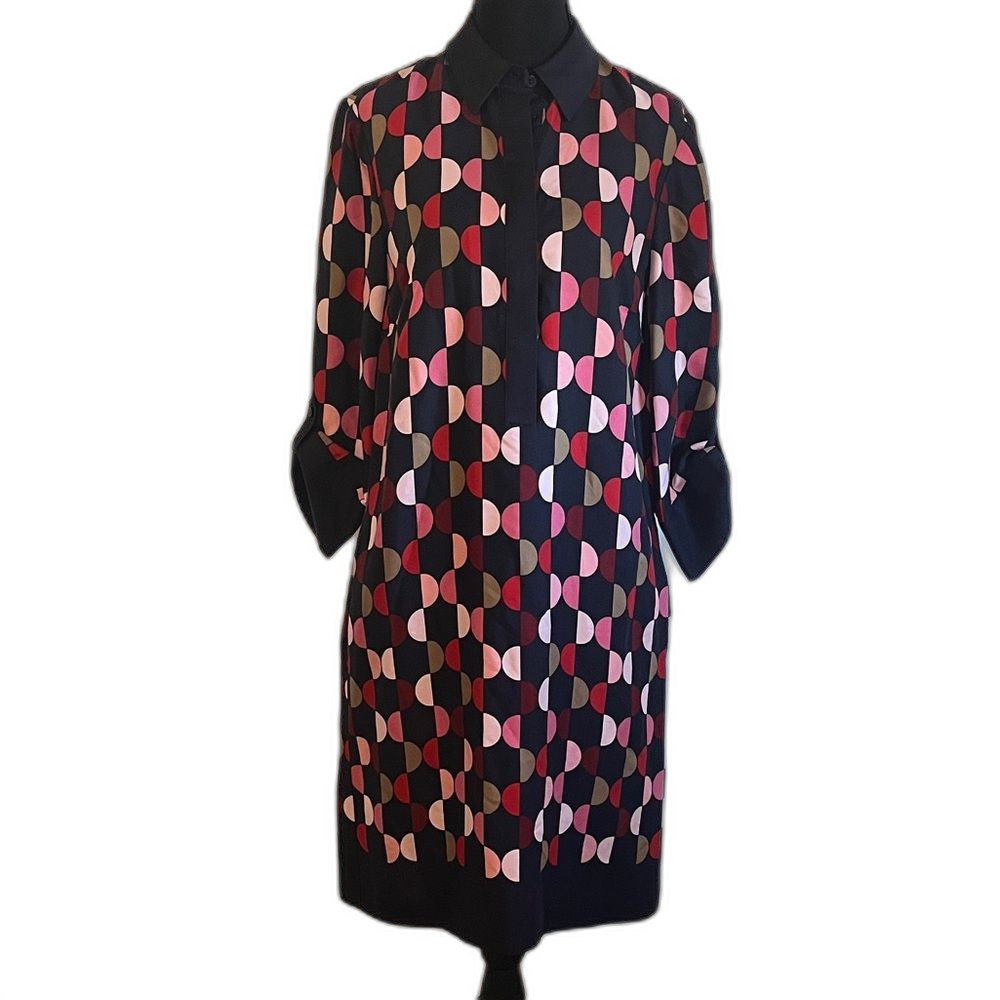 Hobbs London Aubery Tunic Dress Navy Multicolor Geometric Mod Size 4